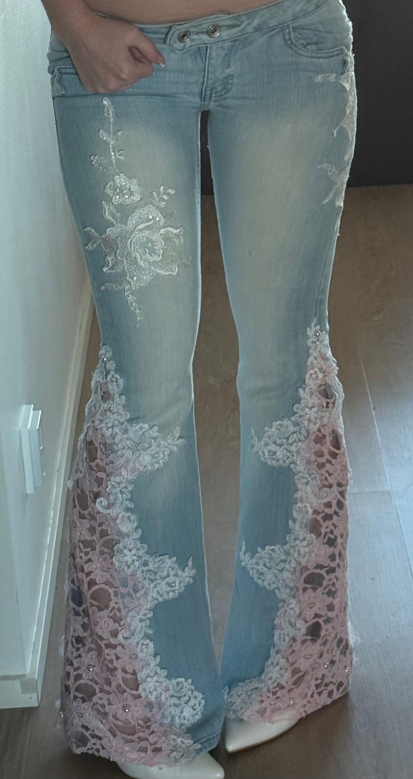Floral Lace Flare Jeans