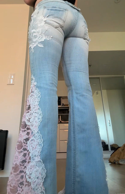 Floral Lace Flare Jeans