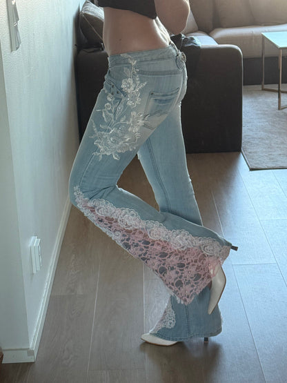 Floral Lace Flare Jeans